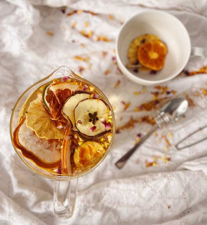 Dehydrated fruit in herbal tea